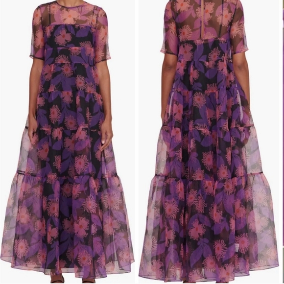 Staud Hyacinth Crepe Organza Tiered Maxi Dress in Quartz Acid Floral - Picture 4 of 12